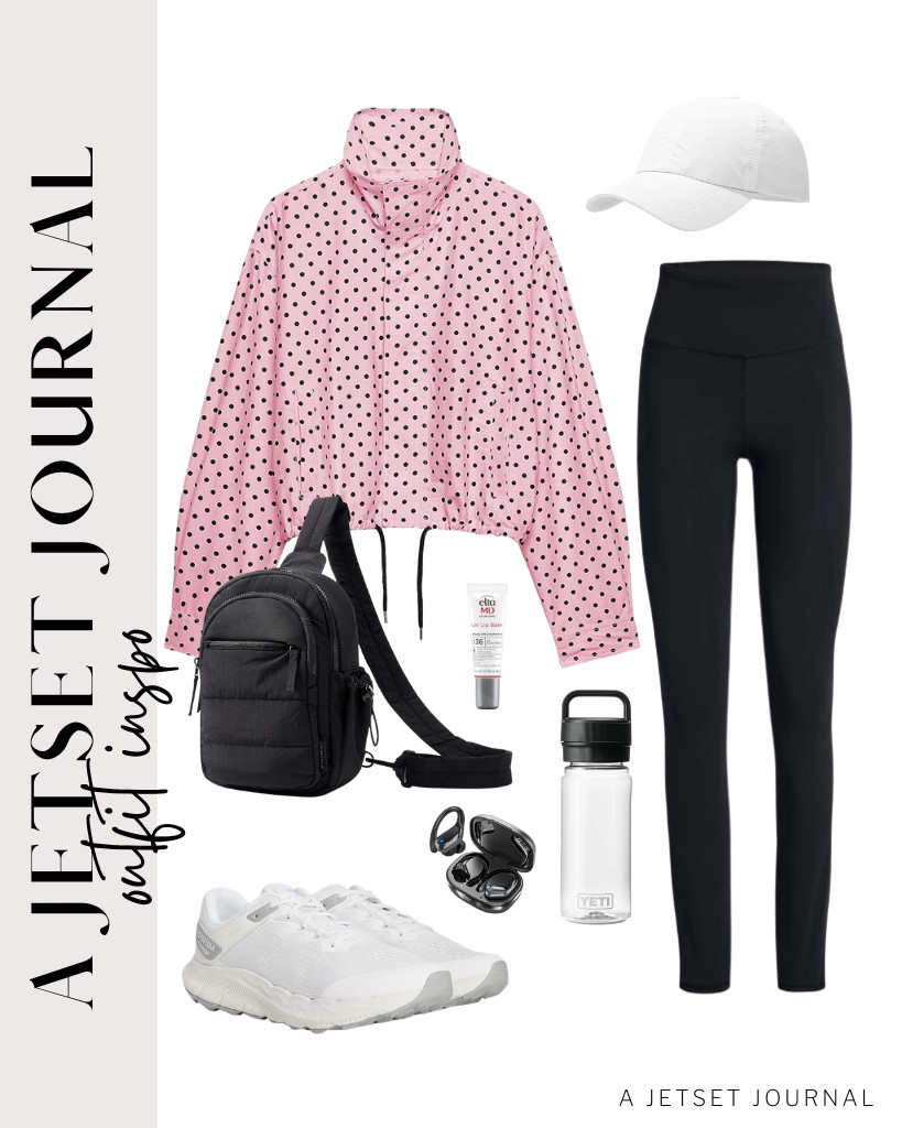 The second outfit is a combination of a beige polka dot jacket and buttery-soft leggings. For rainy days, wear a HISEA ankle rubber rain boot that matches perfectly with this outfit idea. A waterproof nylon waist bag is cool, too! 

 #LTKSeasonal #LTKSaleAlert #LTKTravel