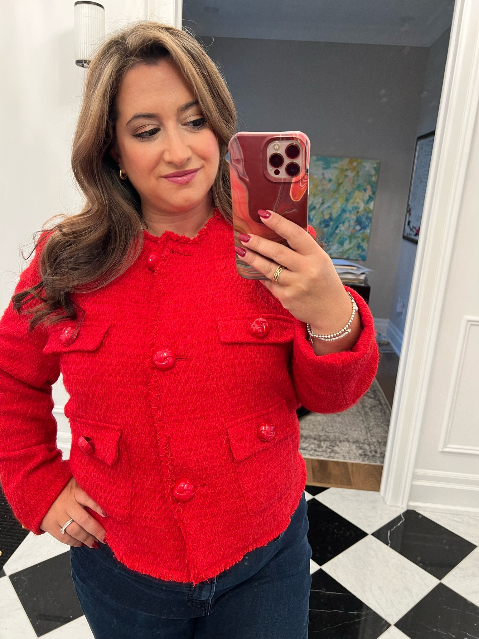 Red tweed blazer 
