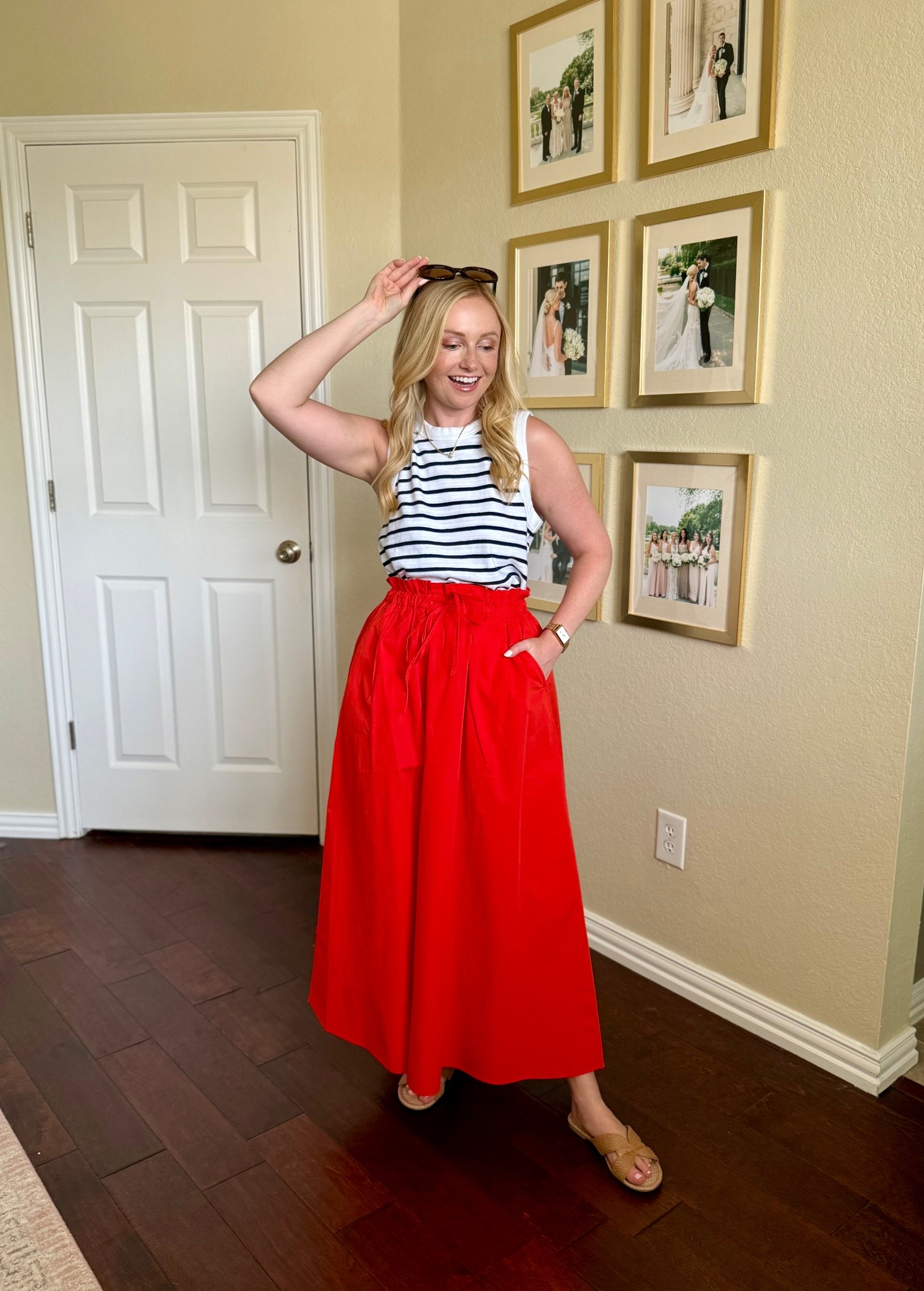 Loft sale 55% off! Wearing an XS in tank and skirt. Tank runs large! | Fourth of July outfit, red skirt, striped tank top, summer outfit 

#LTKSummerEdit #LTKSeasonal #LTKSaleAlert