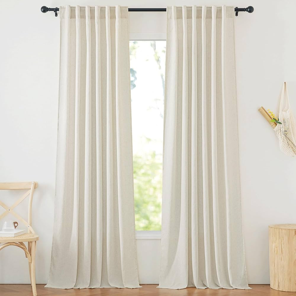 NICETOWN Natural Linen Curtains 108 inches Long for Living Room, Rod Pocket & Back Tab Thick Flax... | Amazon (US)