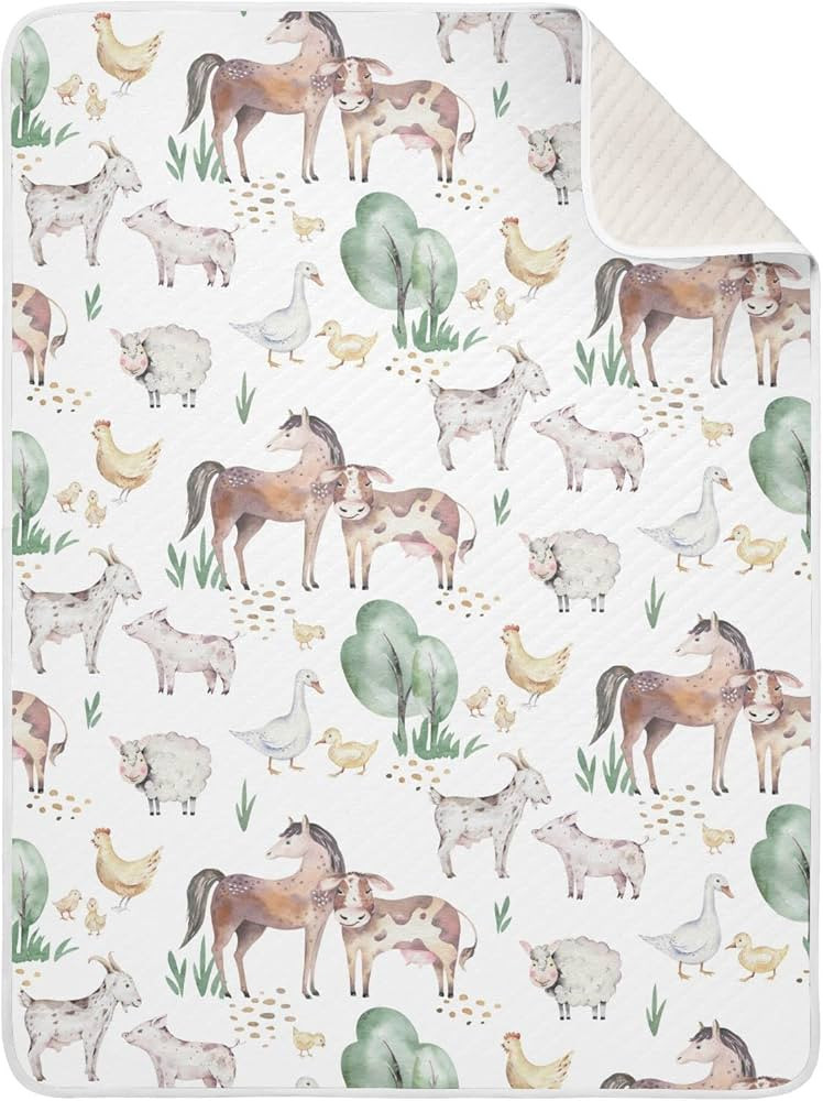 Ollabaky Watercolor Farm Animals Baby Blanket for Boys Girls Cotton Throw Blanket Swaddle Blanket... | Amazon (CA)