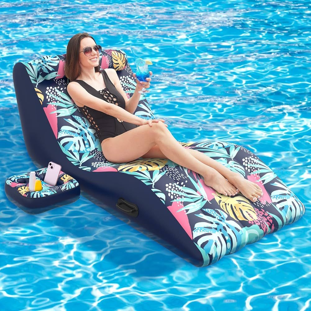 Pool Float Lounger, Inflatable Floating Chair with Detachable Cupholder Caddy, Heavy Duty Floats ... | Amazon (US)
