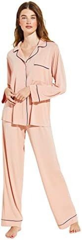 Eberjey Gisele Long PJ Set, Sorbet Pink/Black, Medium at Amazon Women’s Clothing store: Pajama ... | Amazon (US)