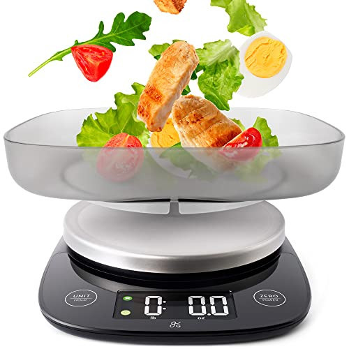 Greater Goods Digital Food Scale with Bowl, 11lb to 5kg Capacity, Grams and Ounces, Tare Function, 4 Units for Baking, Meal Prep, Weight Loss, Stainless Steel | Amazon (US)