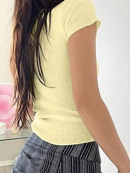 BAIGRAM Women Y2K Lace Trim Pointelle Crop Tops Scoop Neck Short Sleeve T Shirts Baby Tee Aesthet... | Amazon (US)