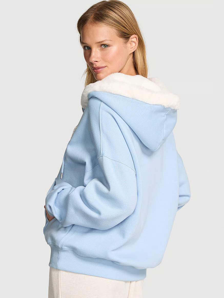 Buy Ivy Fleece Campus Half-Zip Hoodie, Icy Blue Santa'S Fav - Order Hoodies & Sweatshirts online ... | Victoria's Secret (US / CA )