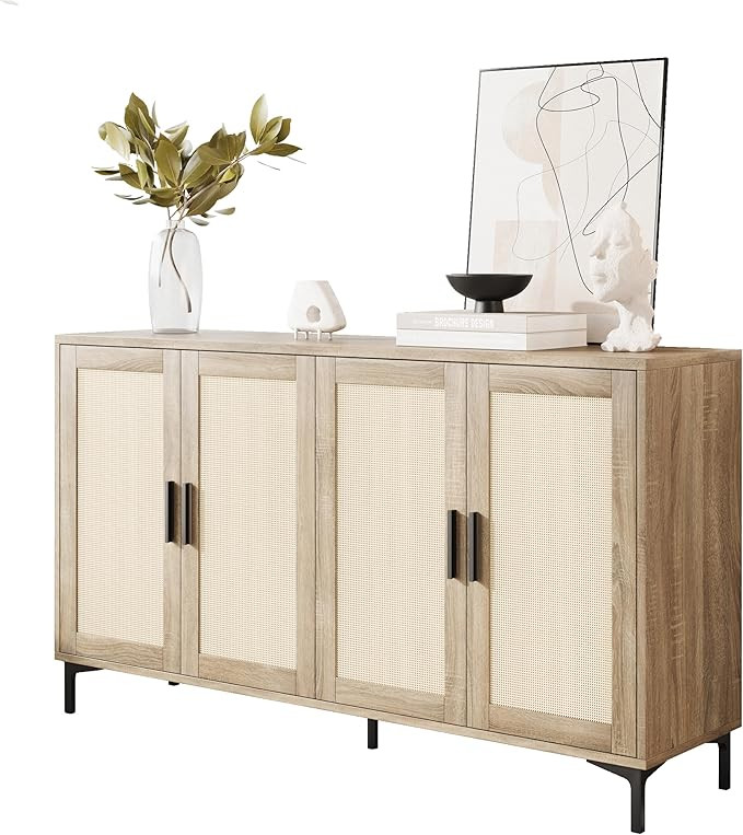 JASIWAY Buffet Cabinet with Storage, 48" Rattan Sideboard with Adjustable Shelves, Modern Coffee ... | Amazon (US)