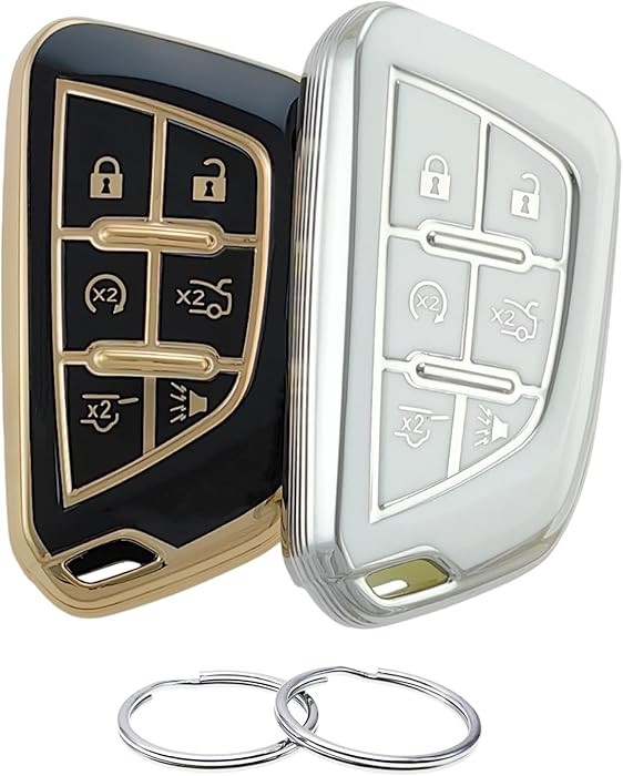 TPU Key Fob Cover Compatible with Cadillac Escalade Escalade ESV (6 Buttons) (Black/Silver-White) | Amazon (US)