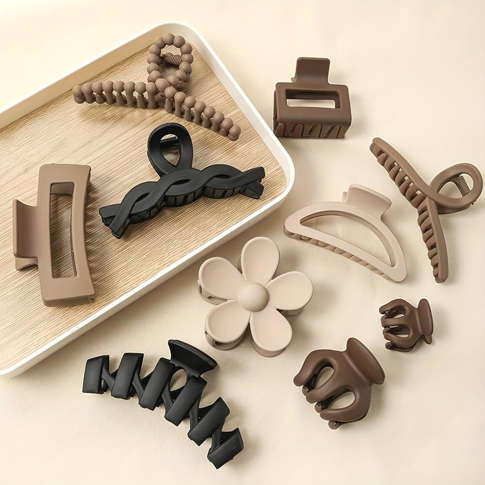 10 Pack Hair Claw Clips, Square Rectangle & Flower Claw Clip Sets, Matte Large Clips for Thick & ... | Amazon (US)