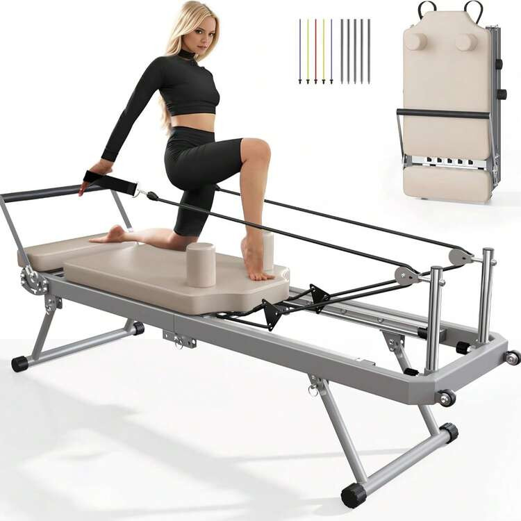 DlandHome Pilates Reformer Machine, Indoor Pilates Reformer With High Strength Alloy Springs, Foldable Pilates Reformer For Home Gym | SHEIN