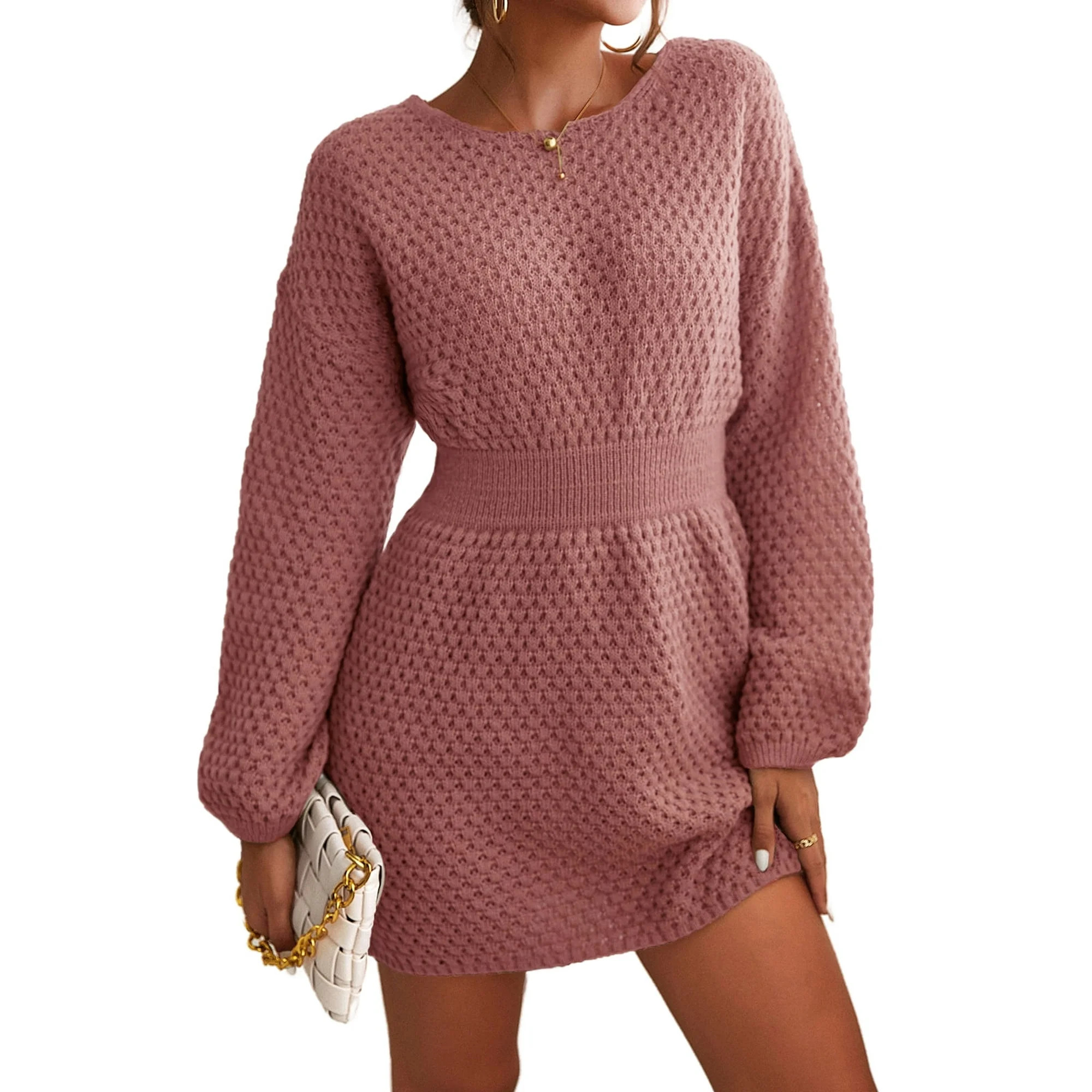 Cupshe Women's Dress Round Neck Textured Knit Mini Sweater Dress | Walmart (US)