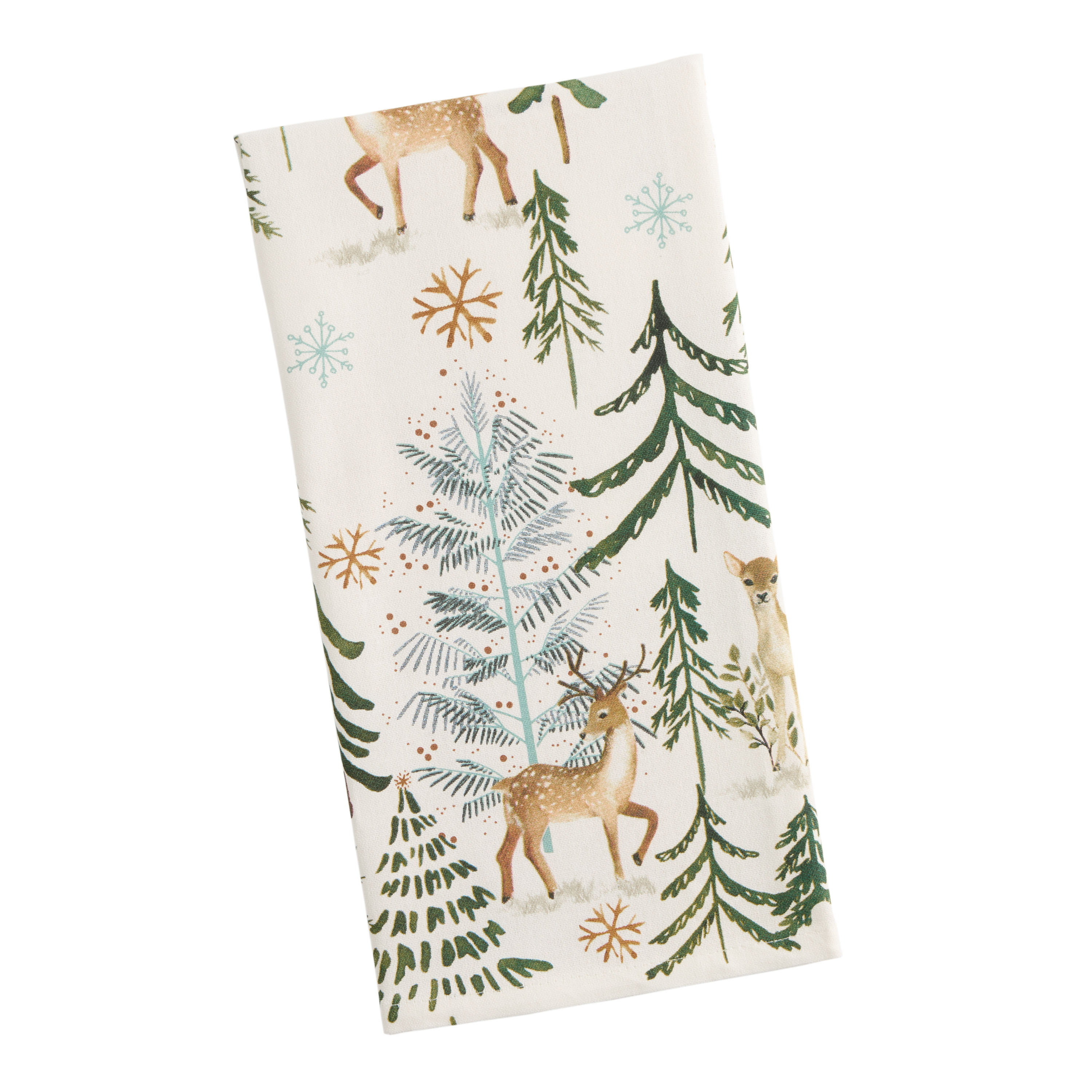 White and Green Watercolor Deer Forest Kitchen Towel | World Market