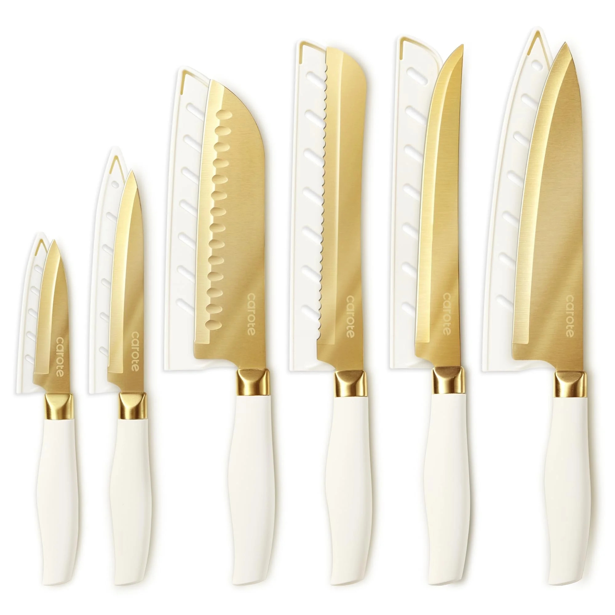 Carote 12PCS Knife Set with Blade Guards, Dishwasher Safe, Stainless Steel Blade, White and Gold | Walmart (US)