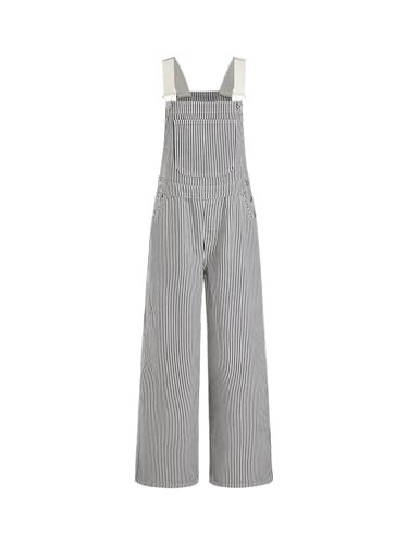 CIDER Overalls for Women Striped Denim Jumpsuits With Pockets Buckle Up Wide Leg Jumpsuit Trendy | Amazon (US)