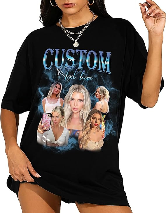 Custom Bootleg Rap Tee Shirt for Boyfriend Girlfriend, Personalized Face Vintage Graphic Tee, Cus... | Amazon (US)