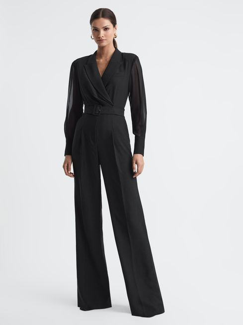 Sheer Belted Double Breasted Jumpsuit | Reiss UK