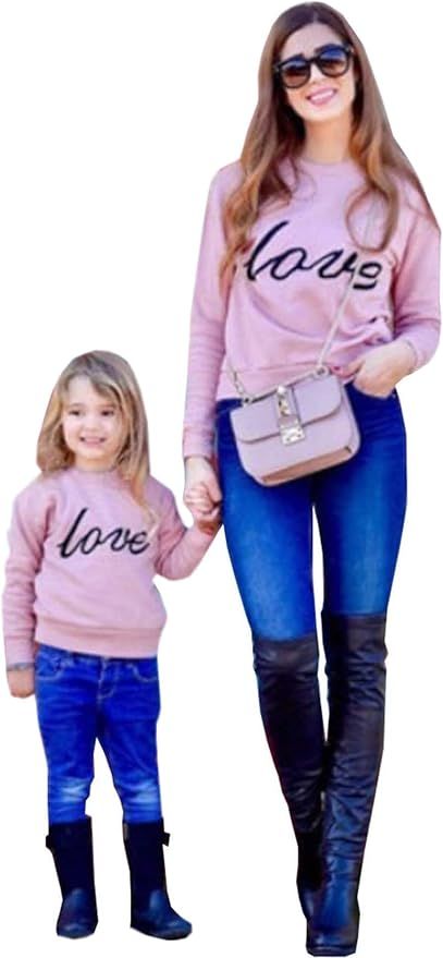 Mommy and Me Shirt Love Print Long Sleeve Round Neck Sweatshirt Tops Family Matching Clothes Outf... | Amazon (US)