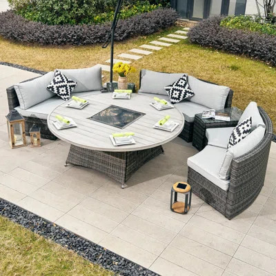 6 - Person Round Outdoor Dining Set With Cushions | Wayfair North America