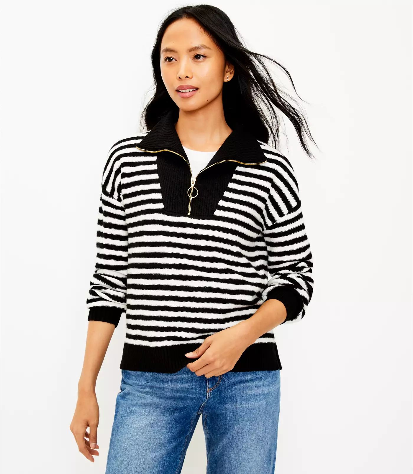 Striped Zip Collar Sweater | LOFT