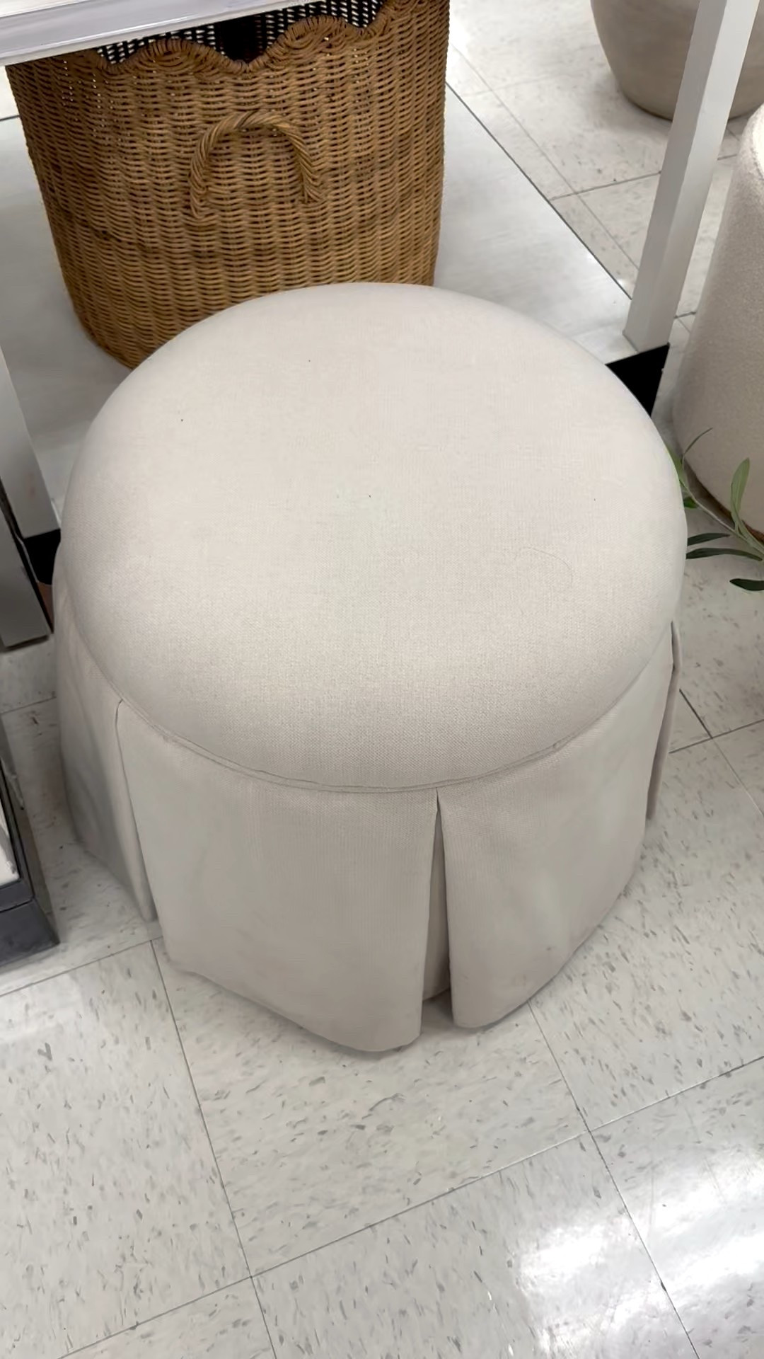 I just posted the cutest scalloped basket, but this is also a great storage option!  

Skirted storage ottoman McGee and Co studio McGee