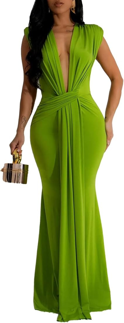 Ekaliy Elegant Bodycon Dresses for Women Deep V Neck Maxi Dress Mermaid Long Dress | Amazon (US)