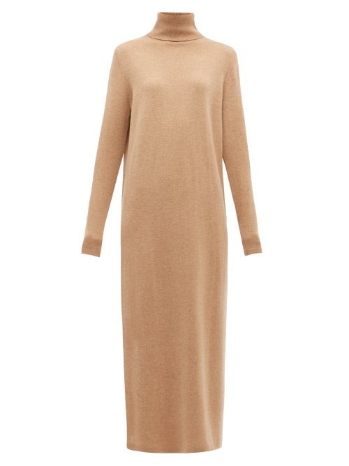 Allude - Roll-neck Wool-blend Maxi Sweater Dress - Womens - Camel | Matches (US)