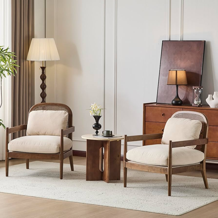 Christopher Knight Home Nadine Wooden Club Chairs Set of 2, Club Chair, Rattan Open Back Armchair... | Amazon (US)