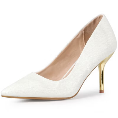 BLISSFUL STEP Women's Pointed toe Stiletto Heel Sparkly Heels Pumps White 8.5 | Target