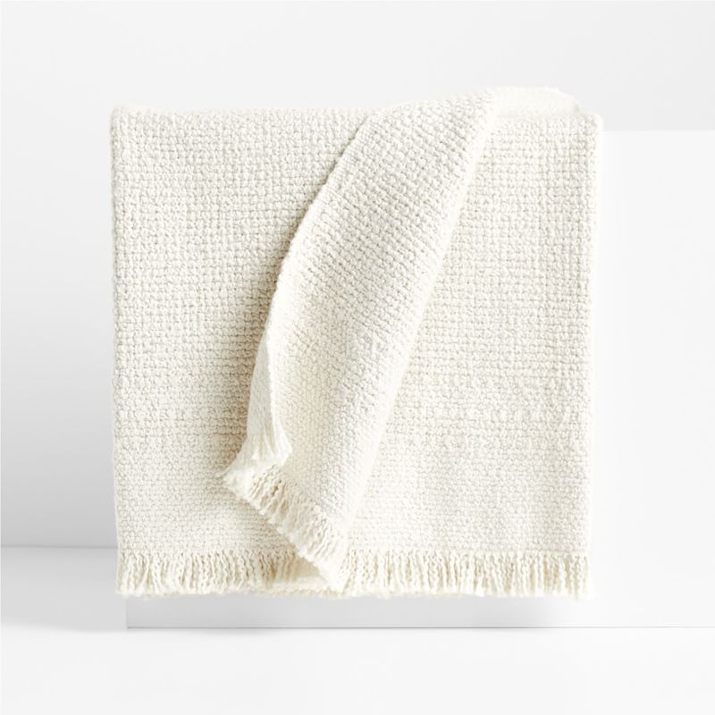 Weekend Arctic Ivory Organic Cotton 70"x55" Fringe Throw Blanket + Reviews | Crate & Barrel | Crate & Barrel
