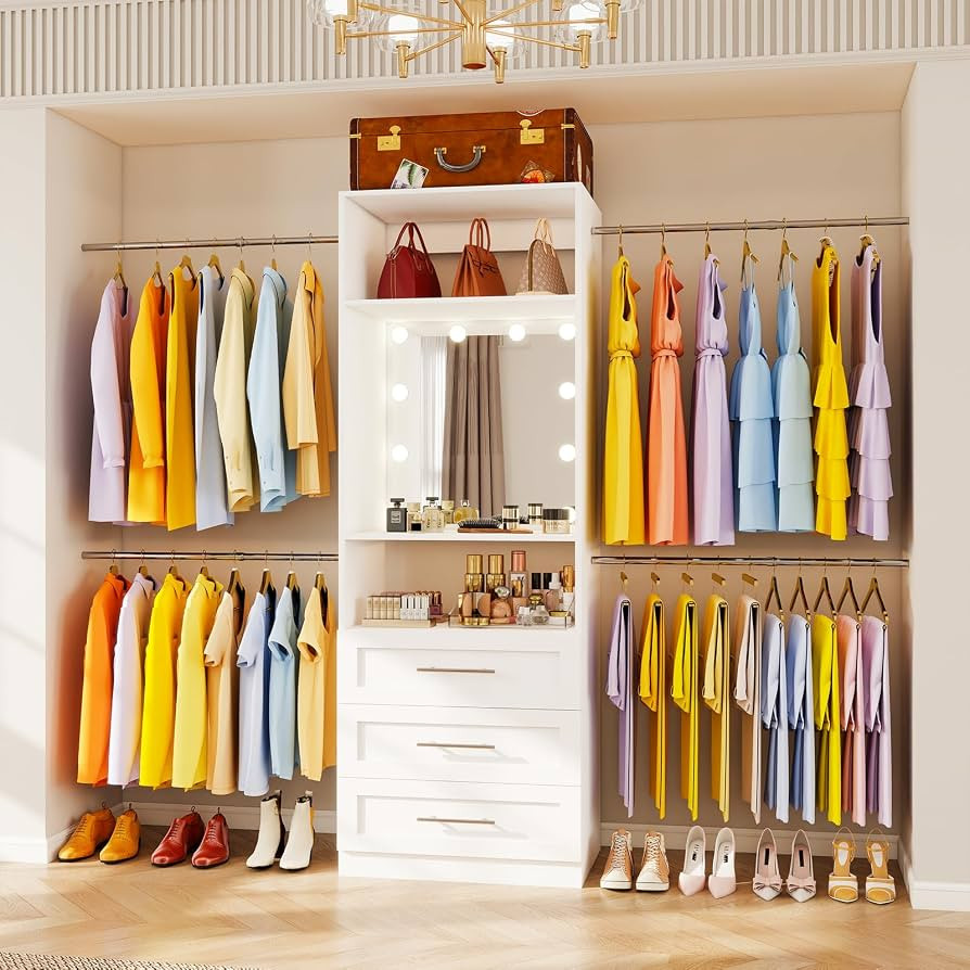 Closet System with Drawers, 2\u20139FT Closet Organizer System with 4 Adjustable Rods & 2 Shelves... | Amazon (US)