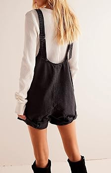 LifeShe Women's Denim Overall Shortall Casual Sleeveless V Neck Jean Overalls Shorts Romper with ... | Amazon (US)