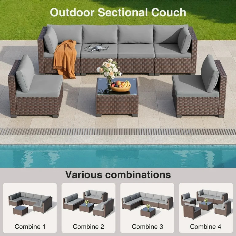 7 Piece Outdoor Patio Conversation Sets，Asofer Patio Sectional Furniture Set and A Coffee Table... | Walmart (US)