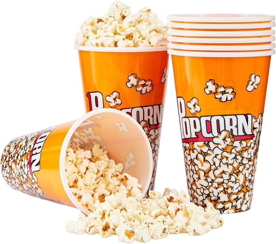 RAYMEA Plastic Popcorn Containers Retro Style 32oz Reusable Popcorn Buckets for Movie Night-8 Pac... | Amazon (US)
