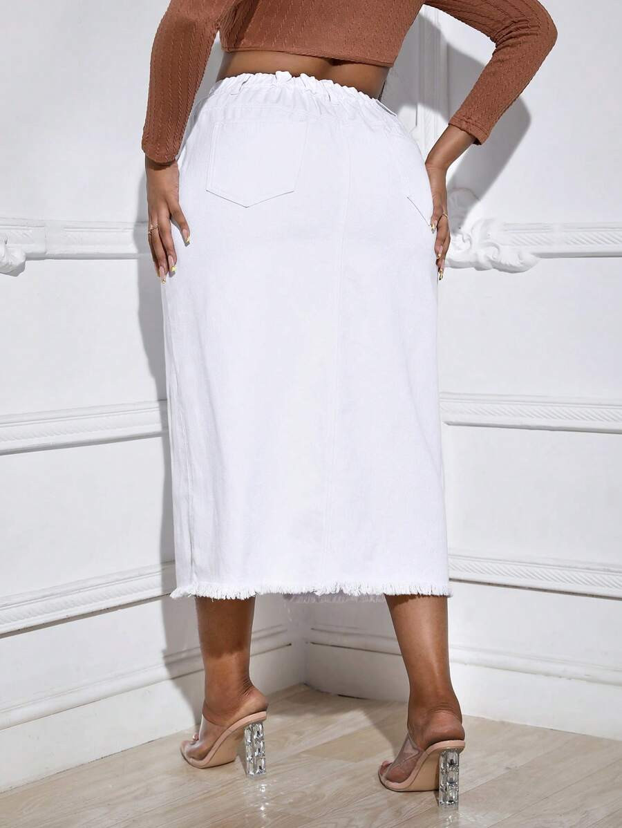 SHEIN SXY Plus High Waist Raw Cut Split Thigh Denim Skirt | SHEIN