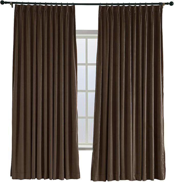 TWOPAGES 84 W x 84 L Pinch Pleat Curtain Room Darkening Velvet Curtain Drapery Panel for Traverse... | Amazon (US)