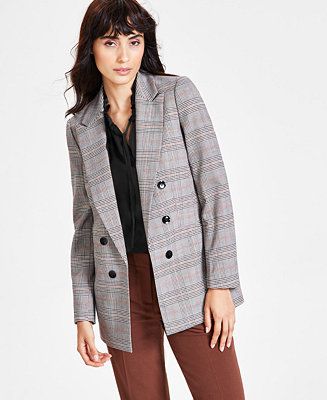 Bar III Women's Mini Check Open-Front Faux Double-Breasted Jacket, Created for Macy's - Macy's | Macy's