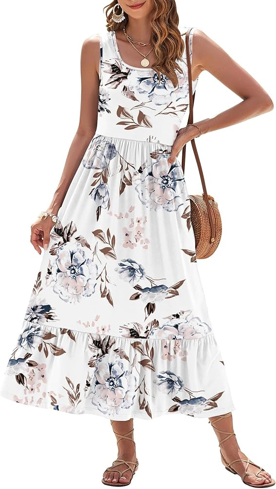 AUSELILY Womens Summer Dresses 2026 Sleeveless Maxi Dress Square Neck Casual Tiered Long Dress wi... | Amazon (US)