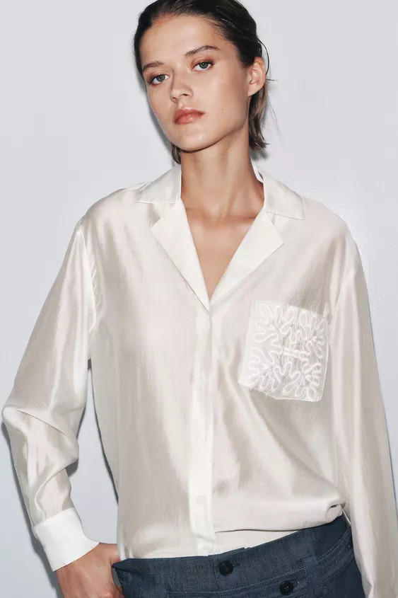 ZW COLLECTION EMBROIDERED POCKET SHIRT | Zara UK