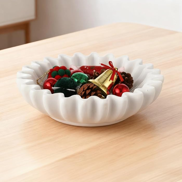 OMISTAR Large Decorative Bowl, Ruffled Resin Decorative Bowls, Modern Scalloped Ruffle Bowl, Bowl... | Amazon (US)