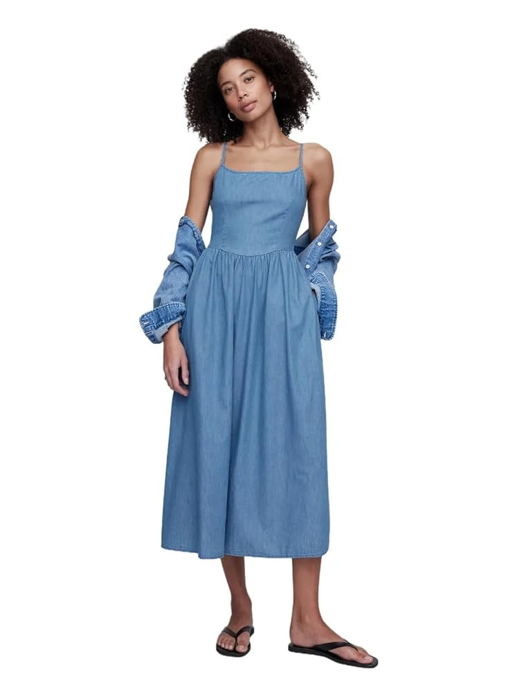 GAP Women's Dipped Waist Denim Midi Dress | Amazon (US)