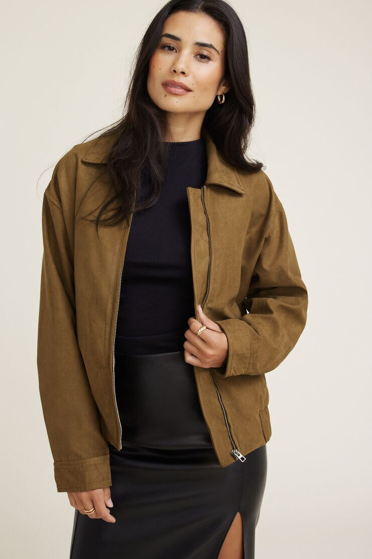 Faux Suede Coach Jacket | Dynamite Clothing