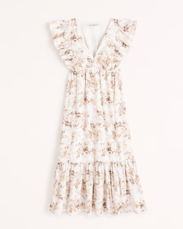 Flutter Sleeve Tiered Midi Dress | Abercrombie & Fitch (UK)