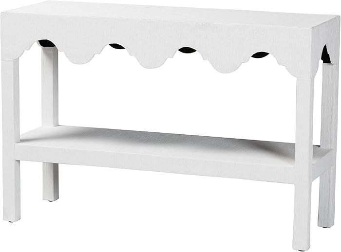 Bali & pari Nolan Natural Grasscloth Console Table - Two-Tier Entryway Table with Scalloped Apron... | Amazon (US)