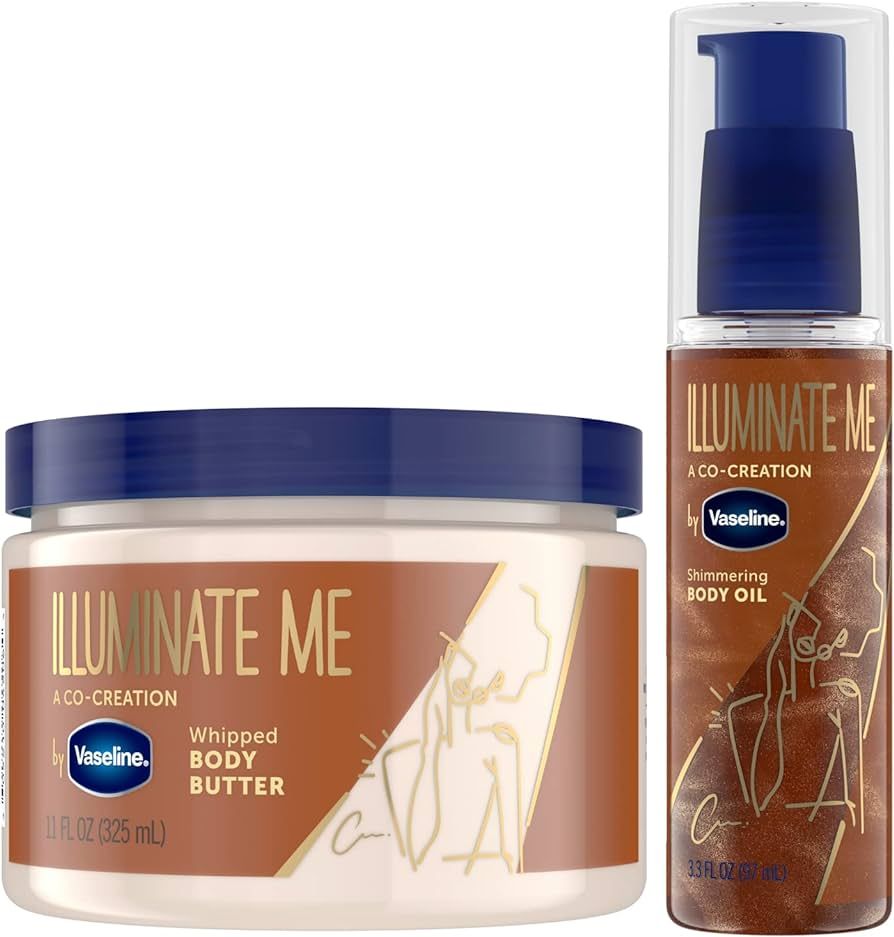 Vaseline Illuminate Me Body Butter & Body Oil - Shimmering Body Bronzer, Hydrating Whipped Organi... | Amazon (US)
