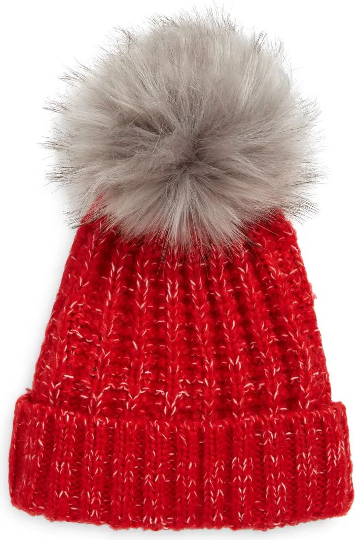 Chunky Wool Blend Beanie with Faux Fur Pom | Nordstrom