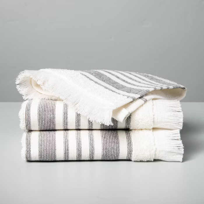 Multistripe Bath Towels Cream/Railroad Gray - Hearth & Hand™ with Magnolia | Target