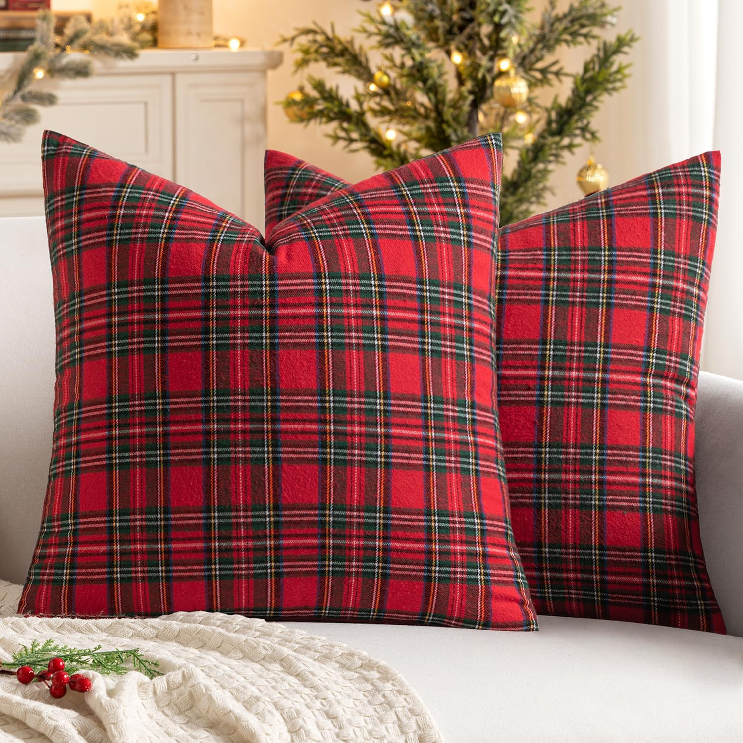 MIULEE Christmas Plaid Pillow Covers Scottish Tartan 18x18 Red | Amazon (US)