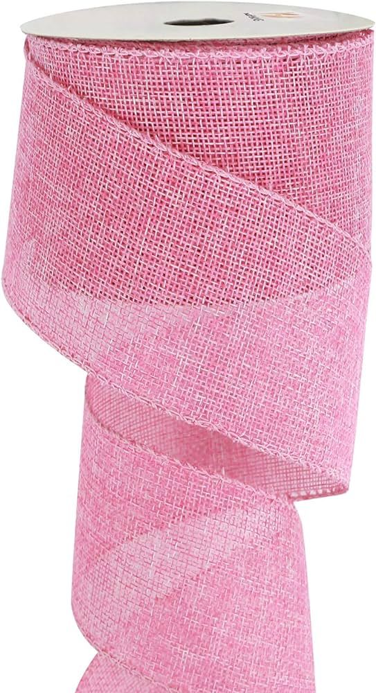 HUIHUANG Pink Burlap Wired Ribbon Solid Wired Edge Ribbon 2.5 inch Jute Ribbon for Wreaths, Big B... | Amazon (US)