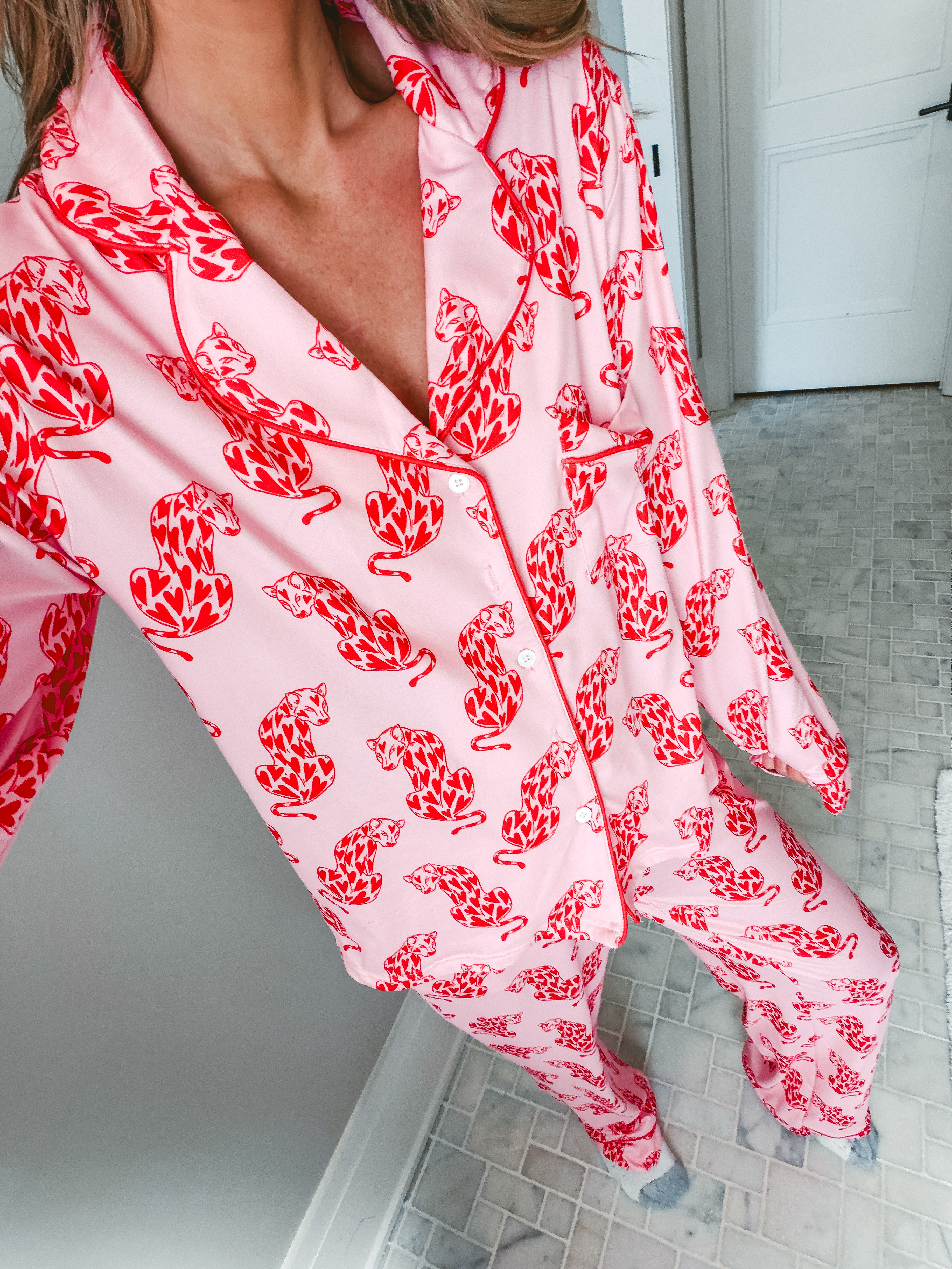 These pjs are so stinking cute for vday and spring. Use code Tori 