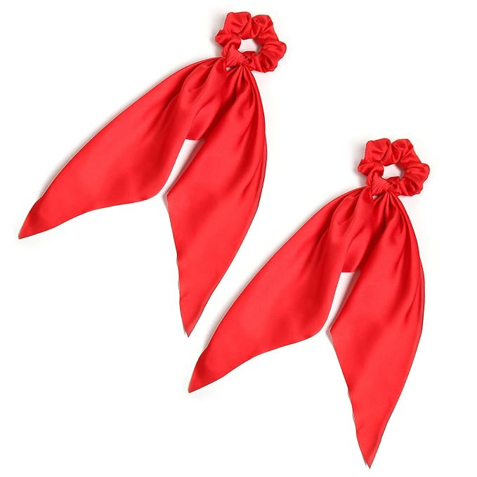 Pack of 2 Knotted Bow Hair Scrunchies Elastic Hair Scarf Black Hair Ties Bands Satin Hair Ribbon ... | Amazon (US)